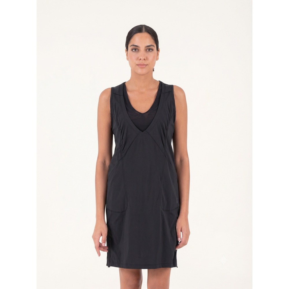 INDYEVA Women's Liike Black Sleeveless V Neck Ruched Athletic Dress Large